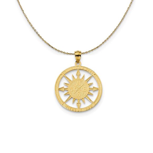 14k Yellow Gold Lost Without You Compass (21mm) Necklace - 18 Inch